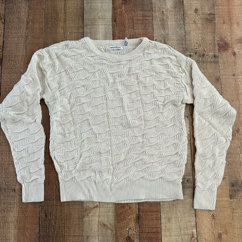 Saturdays cream cable knit sweater jumper women's Large